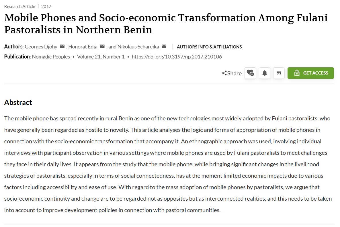 Mobile Phones and Socio-economic Transformation Among Fulani Pastoralists in Northern Benin